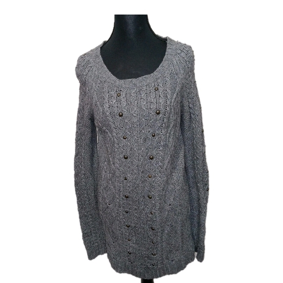 Y2K Fitted American Eagle Gray Wool Cable Knit  Sweater Dress Size M - Picture 12 of 12